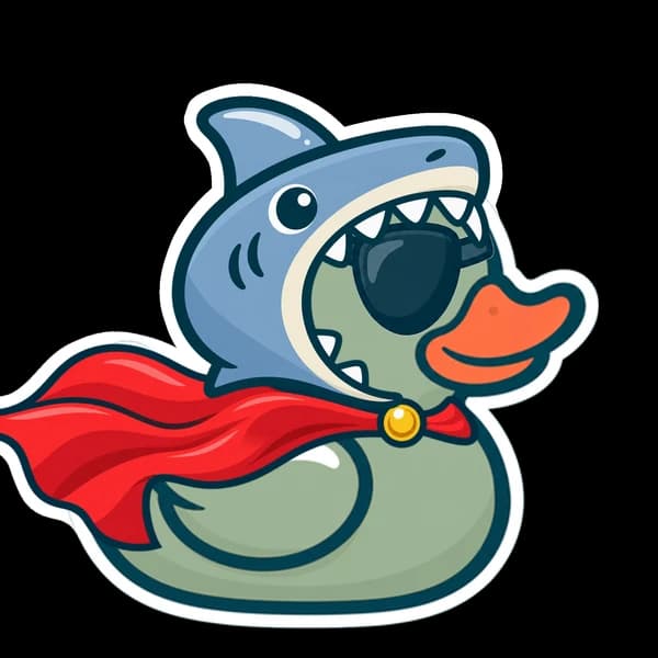 Anya’s duck: A sage duck in a shark hood with an eye patch and a superhero cape.