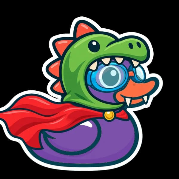 Brian’s duck: A plum duck in a dinosaur hood, swim goggles, vampire fangs and a superhero cape.
